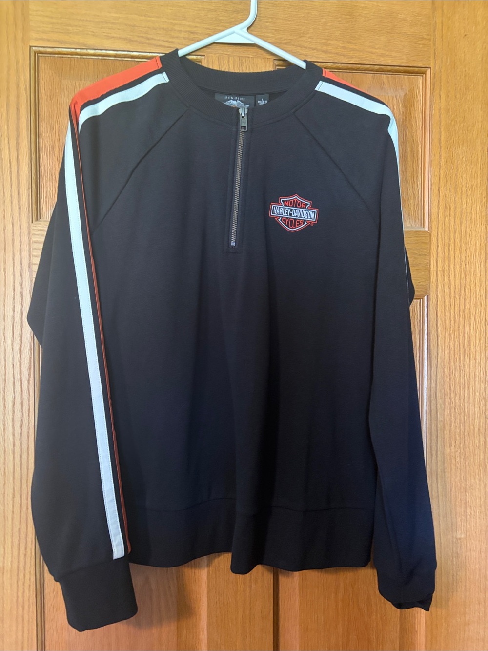 Harley-Davidson Black Sweatshirt with Orange and White Stripes